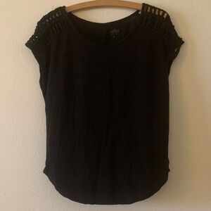 New York & Company Black Crochet Shoulder Blouse